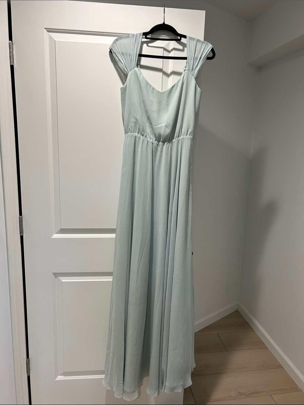 Ceremony by Joanna August Soft Mint Chiffon Maxi Dress with Pleated Cap Sleeves